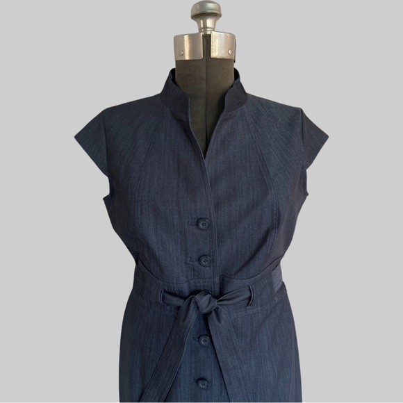 CALVIN KLEIN BUTTON UP SHIRT DRESS WITH CAP SLEEVES - NAVY - SIZE LARGE - Picture 2 of 6